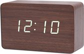 Houten wekker – Alarm Clock – Rechthoek midden - Bruin kleur – Reiswekker - Tijd datum temperatuur weergave – Gratis Adapter - Draadloos met batterijen
