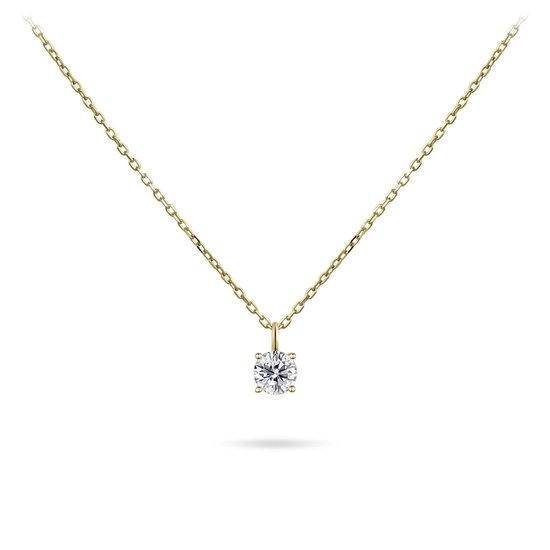 Foto: Gisser jewels hanger incl ketting solitaire gezet met zirkonia 4mm lengte 38 4cm 14 karaat geelgoud vgn002 38 4 sieraad dames