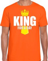 Koningsdag t-shirt King for a day met kroontje oranje - heren - Kingsday outfit / kleding / shirt M