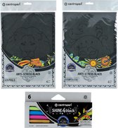 Centropen Zwarte Kleurplaten Set Dieren en Fantasie A040160 - 8 platen en 6 metallic markers