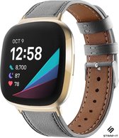 Leer Smartwatch bandje - Geschikt voor  Fitbit Sense bandje leer - grijs - Strap-it Horlogeband / Polsband / Armband