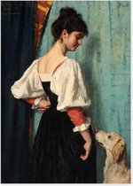 Graphic Message - Schilderij op Canvas - Portret jonge vrouw met hond Puck - Schwartze - Woonkamer