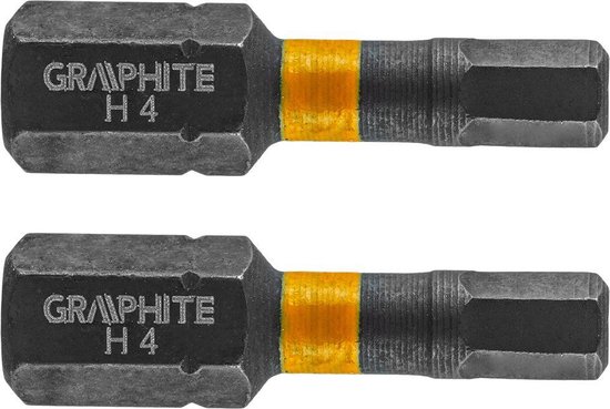 Embout GRAPHITE IMPACT HEX 4 x 25 mm, tête pleine en acier S2, 2 pcs