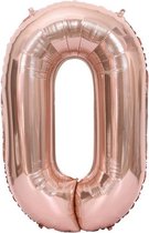 Cijfer Ballon nummer 0 - Helium Ballon - Grote verjaardag ballon - 32 INCH - Rosé Gold - Met opblaasrietje!