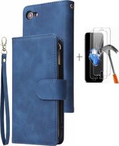 GSMNed - Leren telefoonhoesje blauw - hoogwaardig leren bookcase blauw - Luxe iPhone hoesje - magneetsluiting voor iPhone 7/8/SE - blauw - 1x screenprotector iPhone 7/8/SE