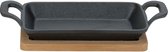 Tapasschaal - Zwart - 22.5x10xh5cm - Op Bamboe Plank - Gietijzer - (set van 2)