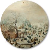 Winterlandschap met schaatsers - Muurcirkel Forex 60cm - Wandcirkel voor binnen - Hendrick Avercamp