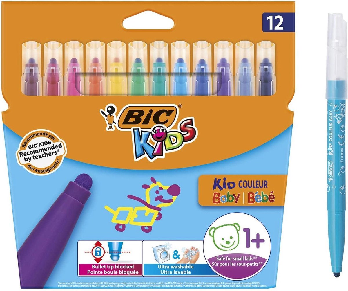 BIC Kids Couleur Feutres de Coloriage pour Enfants, Pointe Moyenne -  Couleurs Assorties, Etui Carton de 18+6 : : Jeux et Jouets