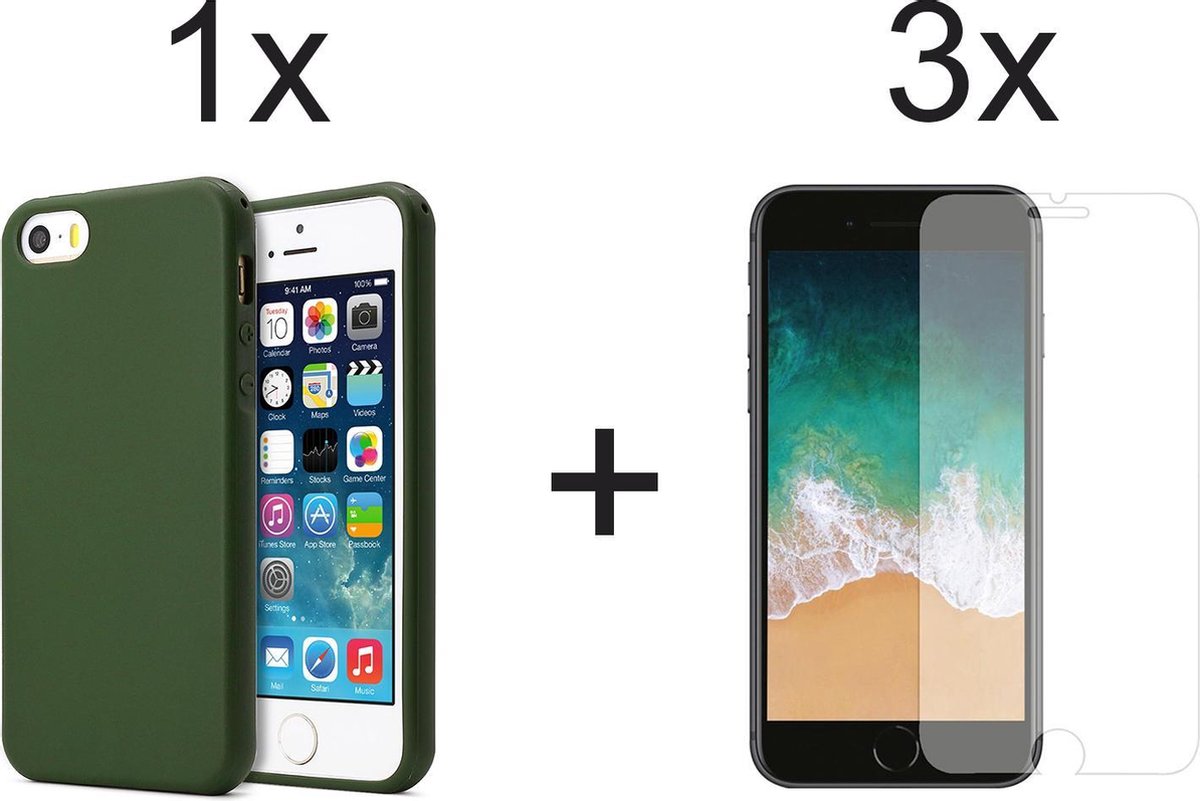 iParadise iPhone 5 hoesje groen siliconen case - iPhone SE 2016 hoesje groen - iphone 5s hoesje groen hoes cover - 3x iPhone 5 screenprotector