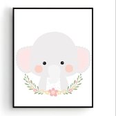 Poster Lieve Olifant - Safari Dieren - Kinderkamer - Dieren Poster - Babykamer - Kinderposter / Babyshower Cadeau - 50x40cm - PosterCity