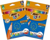 BIC Kids Evolution Ecolutions kleurpotloden - verschillende kleuren - 2 verpakkingen van elk 18 stuks