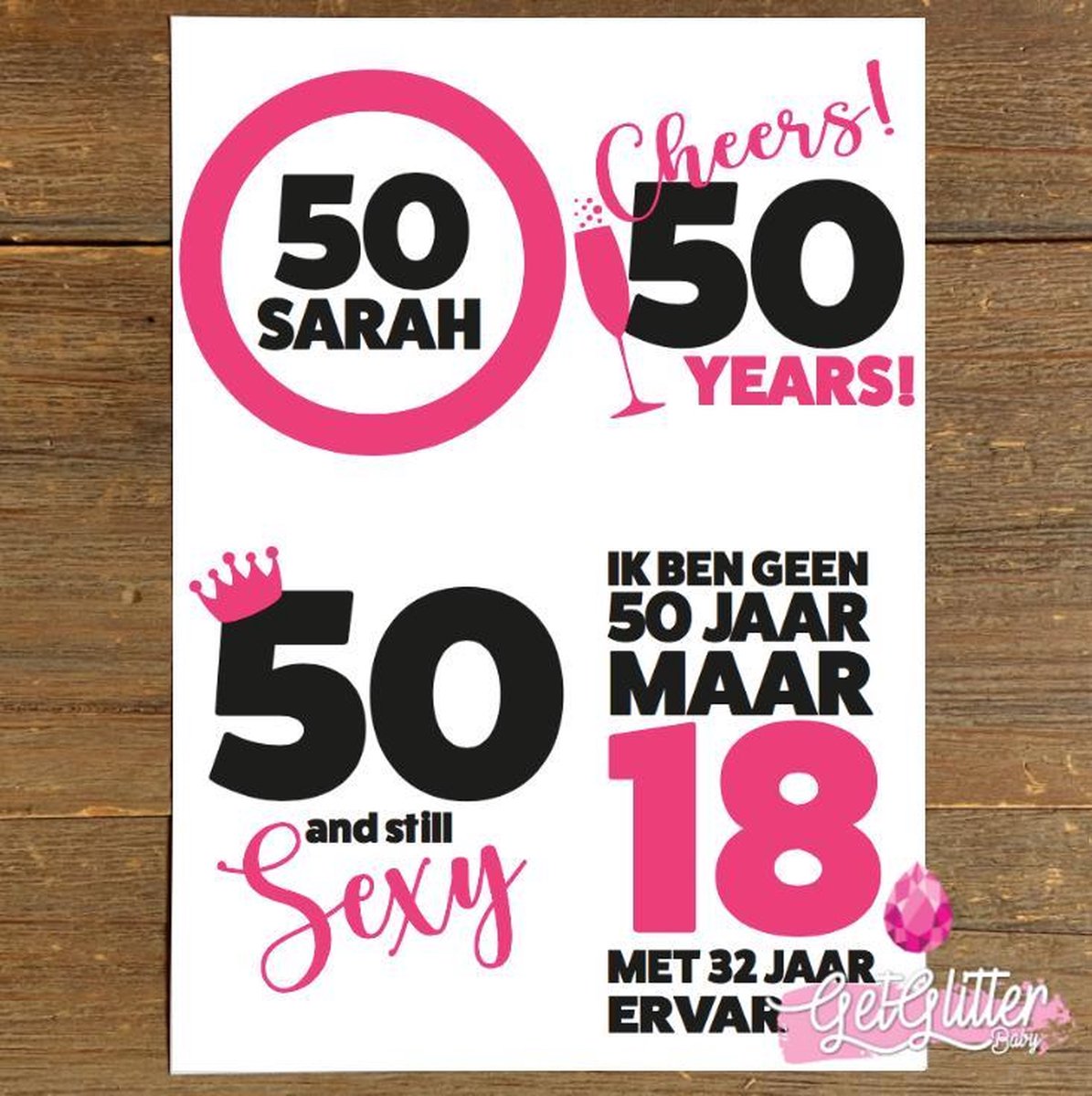 GetGlitterBaby® - Tijdelijke Tattoos / Tijdelijke Henna Festival Plak Tattoes / Nep Tatoeage voor Volwassenen / Fake Temporary Tattoo Sticker Versiering 50 jaar Verjaardag - Sarah