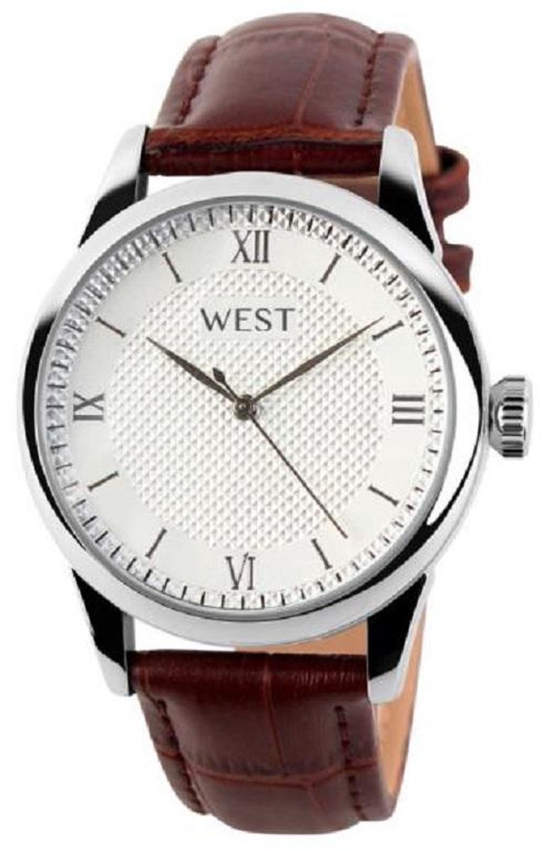 West Watches Model Amsterdam basic heren horloge analoog - lederen band - 38 mm - bruin/ beige wit
