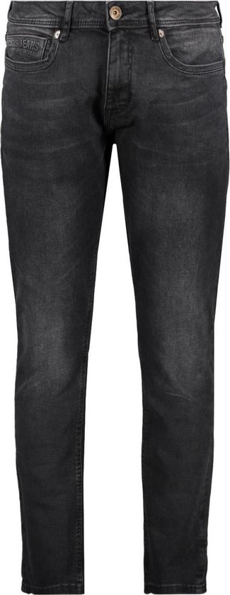 Donkergrijze jeans met rechte pijpen en lichte wassing.