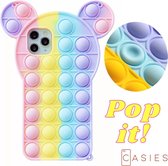 Casies Bunny Pop It telefoonhoesje - Apple iPhone 12 mini (5.4") Pop It - Fidget Toy - Rainbow case konijn - Gezien op TikTok - Soft case hoesje - Fidget Toys