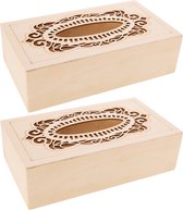 Set van 2x stuks tissuedoos/tissuebox rechthoekig van hout 26 x 14 cm naturel