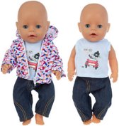 Dolldreams - Poppenkleding - Geruit jasje met broek en shirt - Voor Poppen tot 43 CM