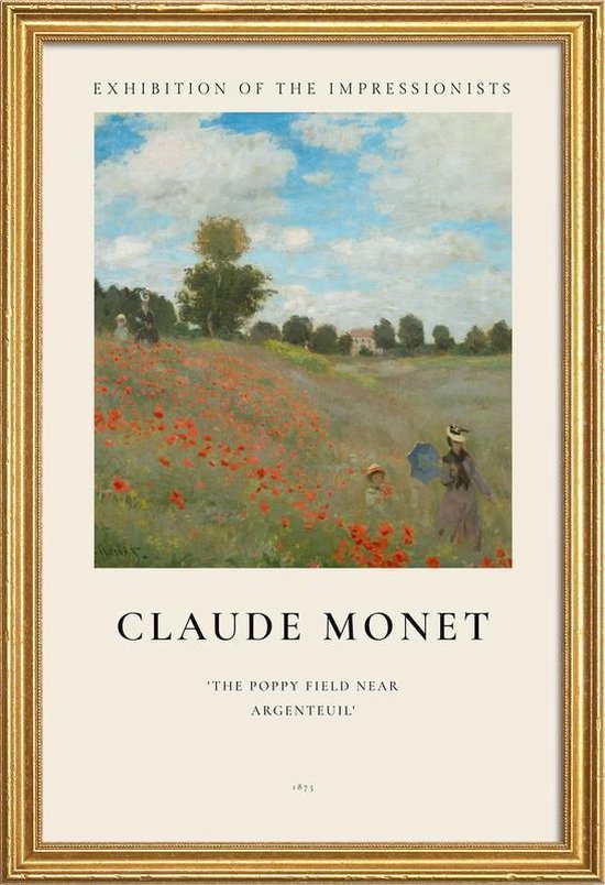 JUNIQE - Poster in houten lijst Monet - The Poppy Field near