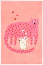 JUNIQE - Poster in kunststof lijst Cat and Mouse -20x30 /Roze