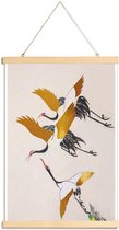 JUNIQE - Posterhanger Swooping Cranes gouden -20x30 /Goud & Ivoor