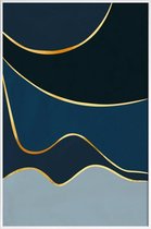 JUNIQE - Poster met kunststof lijst Waves gouden -30x45 /Blauw & Goud