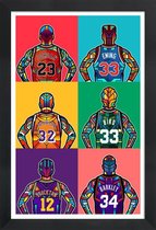 JUNIQE - Poster in houten lijst NBA-legendes pop art -30x45 /Kleurrijk