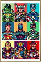 JUNIQE - Poster met kunststof lijst Superhelden Pop Art -13x18