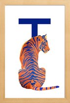 JUNIQE - Poster in houten lijst T Tiger -60x90 /Blauw & Oranje