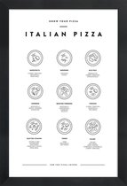 JUNIQE - Poster in houten lijst Pizzasoorten -30x45 /Wit & Zwart