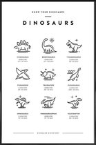 JUNIQE - Poster in kunststof lijst Dinosaurussoorten -30x45 /Wit &