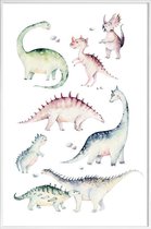 JUNIQE - Poster met kunststof lijst Little Dinosaurs -60x90 /Kleurrijk