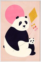 JUNIQE - Poster in kunststof lijst Panda Bears -60x90 /Roze & Zwart