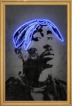 JUNIQE - Poster met houten lijst Tupac -40x60 /Blauw & Grijs