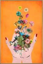 JUNIQE - Poster met kunststof lijst Frida's Hands -60x90 /Kleurrijk