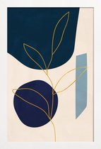 JUNIQE - Poster met houten lijst Grow gouden -40x60 /Blauw & Goud