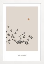 JUNIQE - Poster met houten lijst Bird And Birds -13x18 /Bruin & Oranje