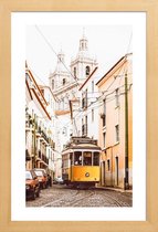 JUNIQE - Poster met houten lijst Tram in Lissabon -13x18 /Geel & Ivoor