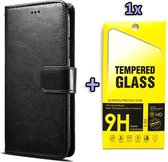 Samsung Galaxy A42 5G Hoesje Zwart - Portemonnee Book Case - Kaarthouder & Magneetlipje & Glazen Screenprotector
