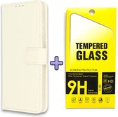 Samsung Galaxy A42 5G Hoesje Wit - Portemonnee Book Case - Kaarthouder & Magneetlipje & Glazen Screenprotector