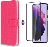 Samsung Galaxy A42 5G Hoesje Roze - Portemonnee Book Case - Kaarthouder & Magneetlipje & Volledige Display Screenprotector