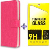Samsung Galaxy A42 5G Hoesje Roze - Portemonnee Book Case - Kaarthouder & Magneetlipje & Glazen Screenprotector