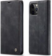 GSMNed - Leren telefoonhoesje zwart - hoogwaardig leren bookcase zwart - Luxe iPhone hoesje - magneetsluiting voor iPhone 12/12 Pro - zwart