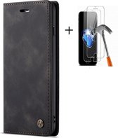 GSMNed - Leren telefoonhoesje zwart - hoogwaardig leren bookcase zwart - Luxe iPhone hoesje - magneetsluiting voor iPhone 12/12 Pro - zwart - 1x screenprotector iPhone 12/12 Pro