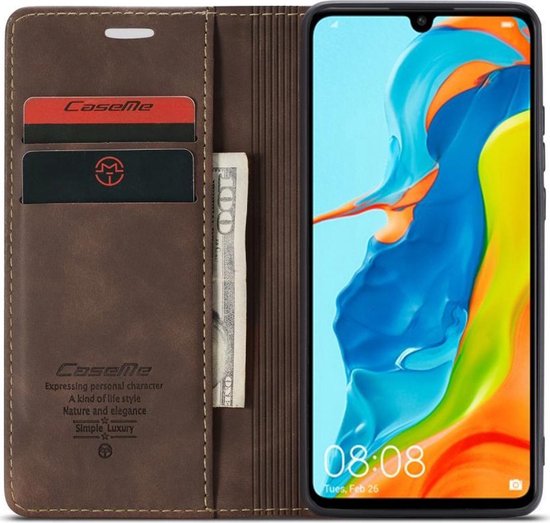 CaseMe Book Case - Geschikt voor Huawei P30 Lite Hoesje - Donkerbruin