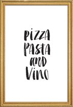 JUNIQE - Poster met houten lijst Pizza Pasta And Vino -20x30 /Wit &
