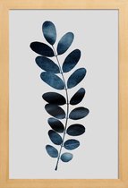 JUNIQE - Poster in houten lijst Aquarel blad -40x60 /Blauw & Grijs