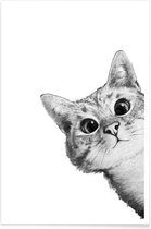 JUNIQE - Poster Sneaky Cat illustratie -20x30 /Grijs