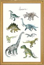 JUNIQE - Poster met houten lijst Dinosaurussen illustratie -40x60