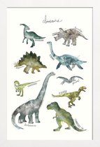 JUNIQE - Poster met houten lijst Dinosaurussen illustratie -13x18