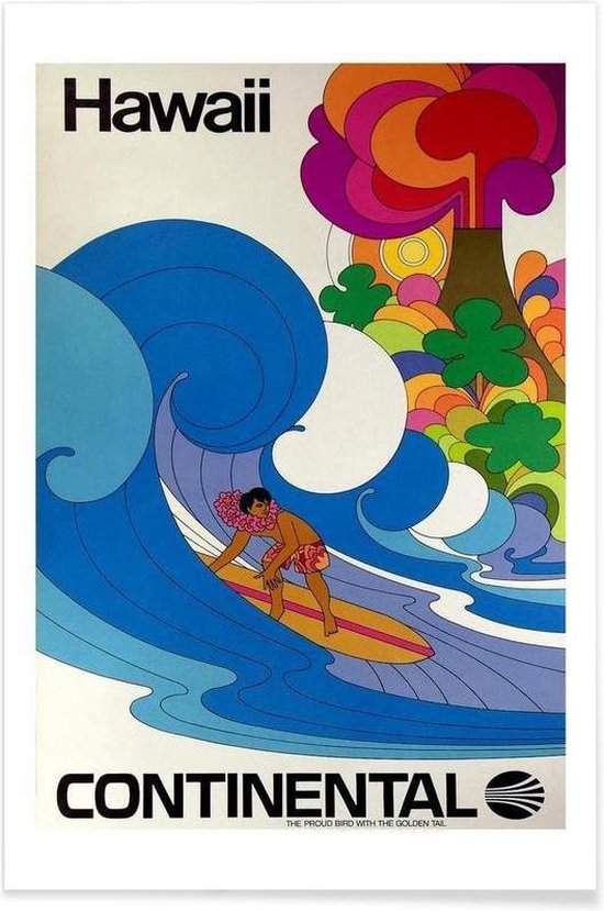 JUNIQE - Poster Vintage Hawaï -20x30 /Kleurrijk